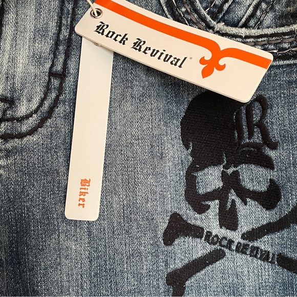 Rock Revival Jeans Montell Biker Moto Distressed Skull Denim Size 32 - Picture 4 of 11